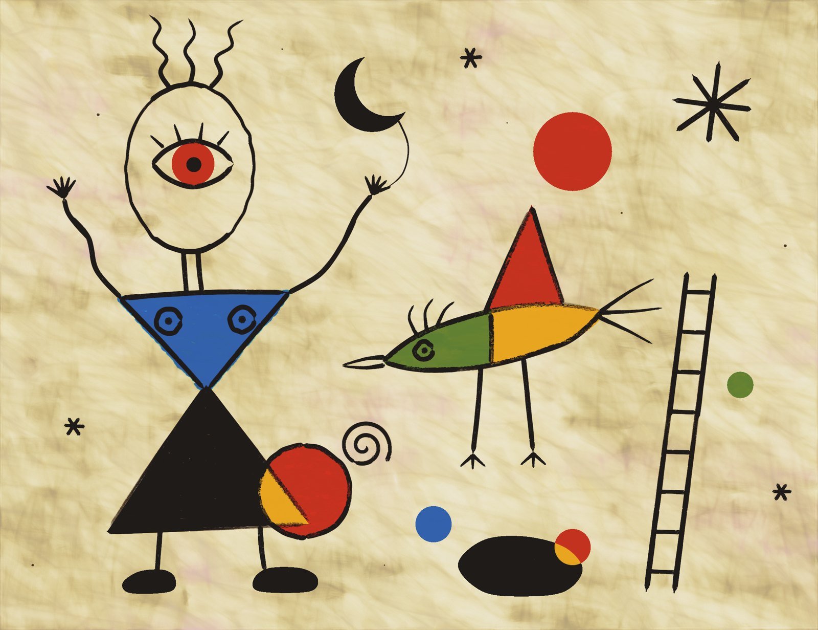 Woman and Bird before the Moon