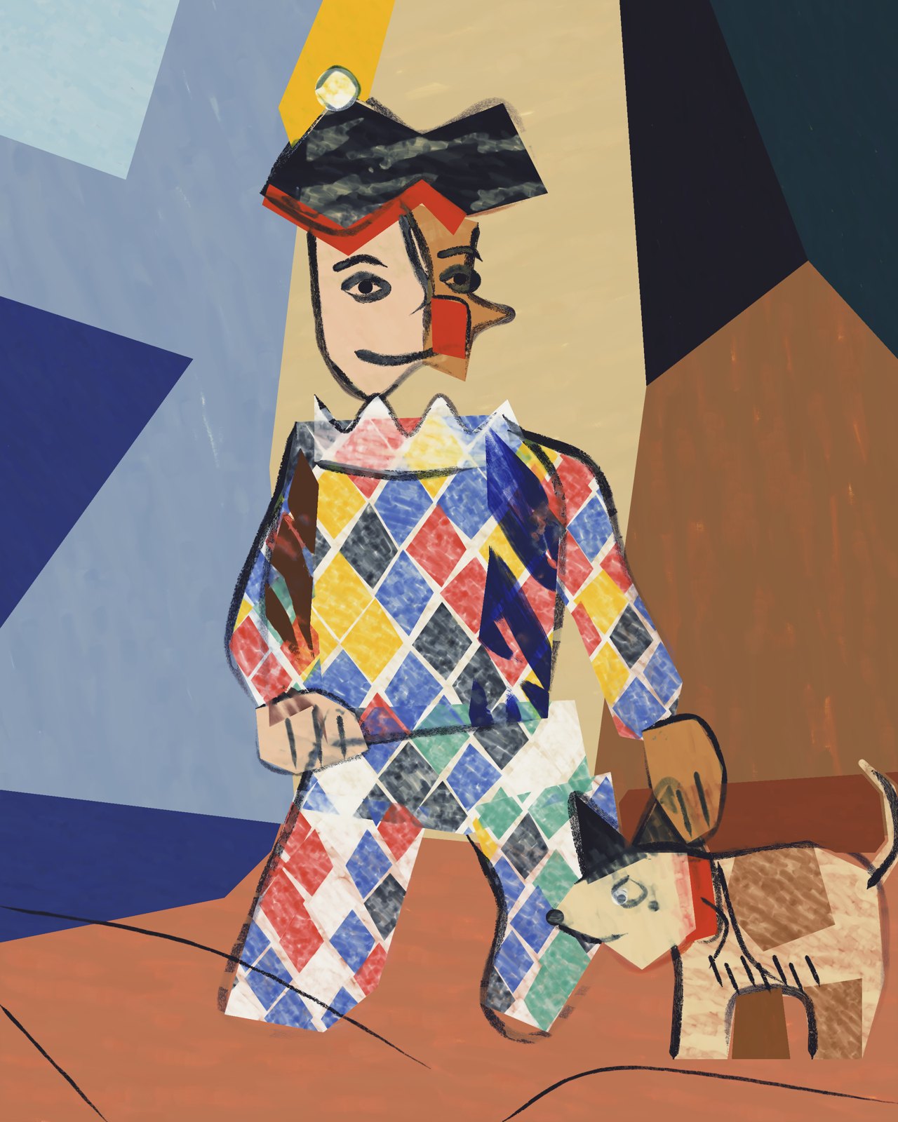 Harlequin with His Dog