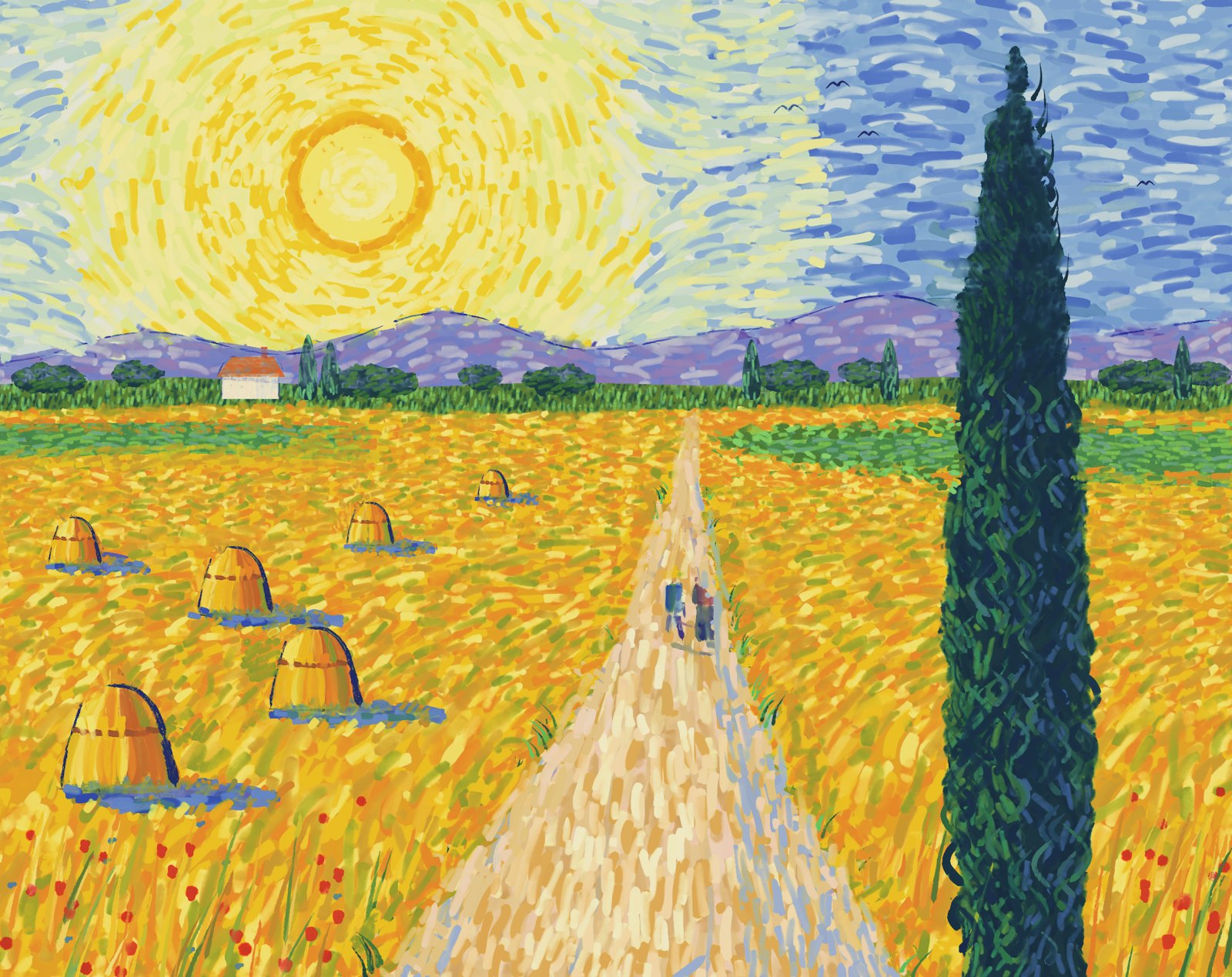 Road at Evening, with Cypress